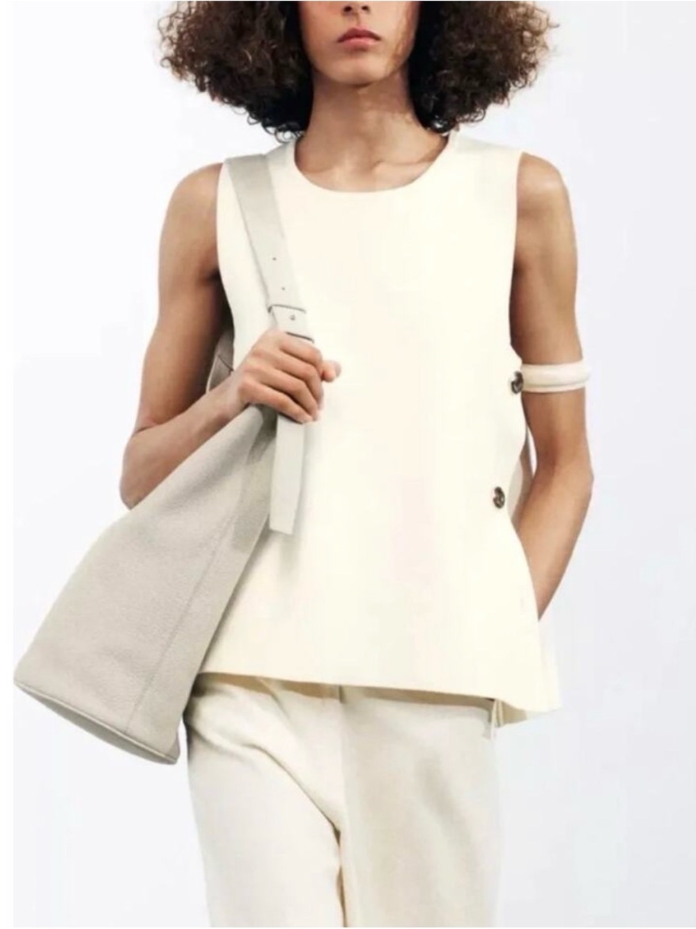 Zara Buttoned Knit Vest, Ivory NWT